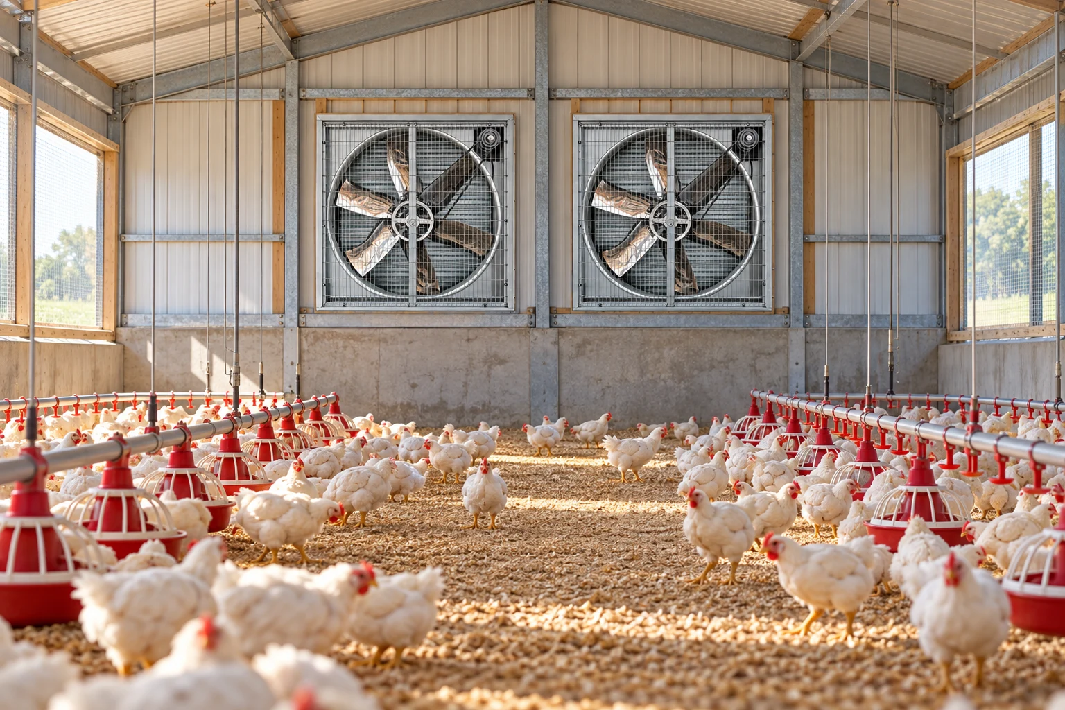 Illustrative poultry barn exhaust fan installation